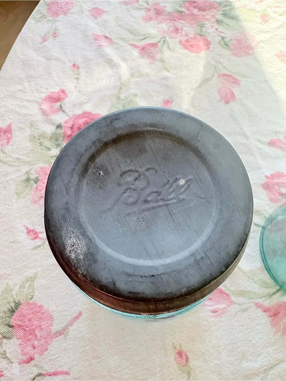 Vintage Blue Aqua Glass Ball Perfect Mason Jar Pint Size Zinc Lid 1910-1923